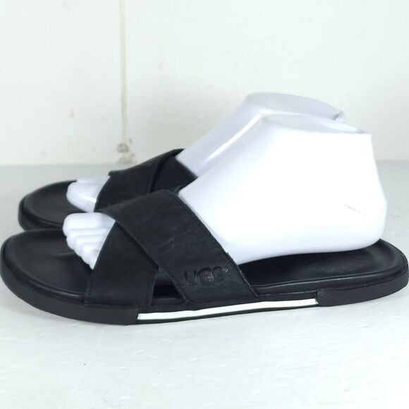 UGG Men\'s Brookside US 7 Black Leather Criss Cross Flat Slide Sandals Shoes main image 13